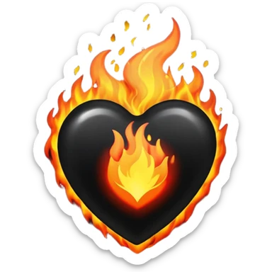 Black heart on fire sticker