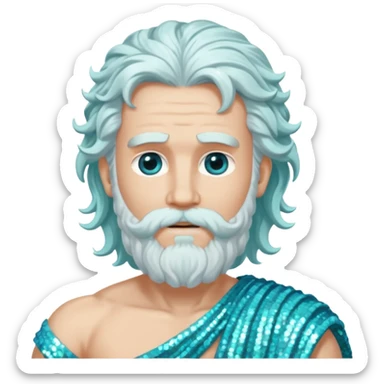 Uranus, God of Air from Roman Deities with long white wavy hair and beard, pale cyan sequin toga sticker