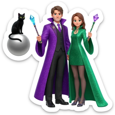 magician couple and their pet cat sticker