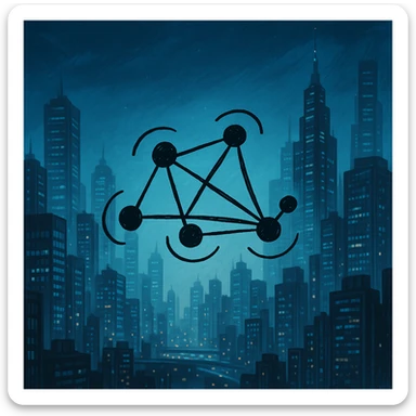 Add a futuristic city background, keep the hand-drawn neural network diagram as the main subject, maintain doodle style sticker