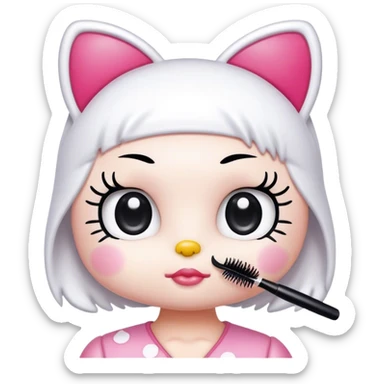  hello Kitty SANRIO holding an eyelash mascara spoolie sticker