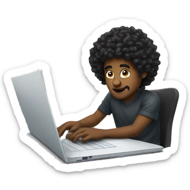 homem cabelo preto liso baixo usando um notebook sticker