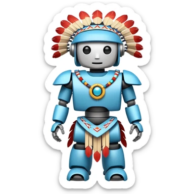 Full Robotic figure wearing native American regalia sticker