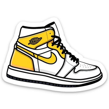 Jordan 1 sneaker, all black with a metallic gold swoosh sticker