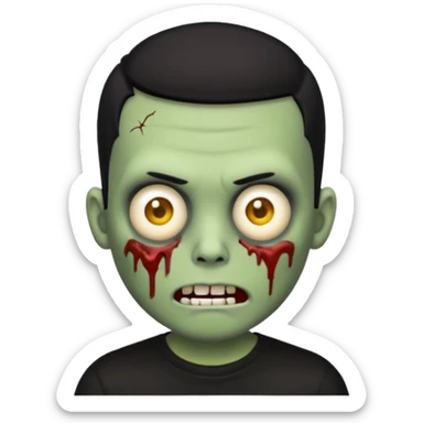 zombie emoji with buzz cut black hair and black t-shirt sticker