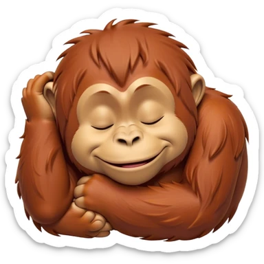 Meme-Worthy cute Sleeping Orangutan Portrait Emoji, Head resting peacefully with a contented smile, showcasing luxuriously soft fur and eyes gently closed in serene slumber, Simplified yet comically adorable features, highly detailed, glowing with a soft, drowsy jungle light, high shine, relaxed and utterly lovable, stylized with an air of playful laziness, bright and heartwarming, soft glowing outline, capturing the essence of a sleeping orangutan that feels destined to become the next viral icon of adorable rest! sticker