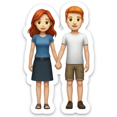Read head girl and brunette boy holding hands  sticker