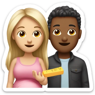 couple looking at pregnancy test sticker