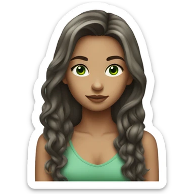 Girl with long brunette hair, green eyes, and tattoos sticker