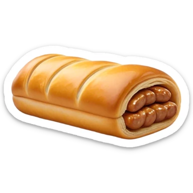 Cinematic Realistic Sausage Roll Dish Emoji, depicted with a crisp, golden pastry wrapped around flavorful sausage, rendered with detailed textures and appetizing lighting. sticker