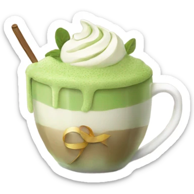 matcha latte with a ribbon sticker