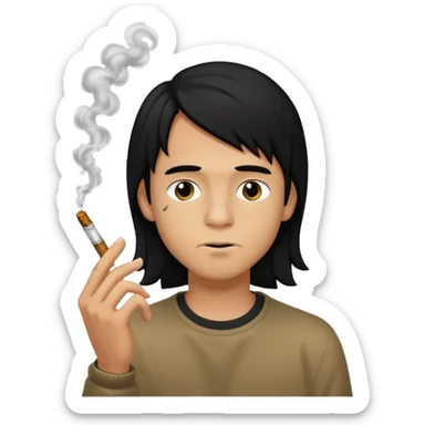 young boy with black long hair smoking weed sticker