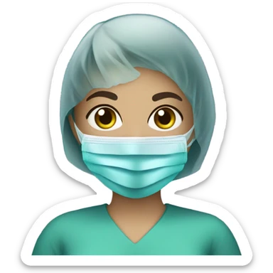Teen girl wearing surgical mask and latex gloves  sticker
