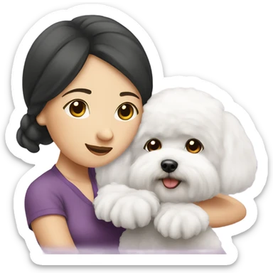 A cute bichon frise with an Asian woman  sticker