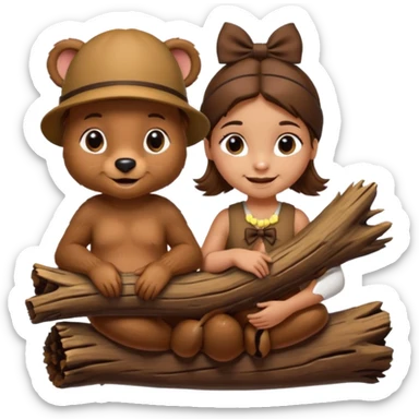 a girl beaver and a boy beaver on a log. give the girl eyelashes and a bow on top of her head sticker