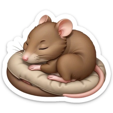 Meme-Worthy Cute Sleeping Brown Rat Portrait Emoji, Head resting peacefully with a contented smile, showcasing a compact, nimble build and a luxuriously soft brown coat, eyes gently closed in serene, restful slumber, Simplified yet hilariously adorable features, highly detailed, glowing with a soft, drowsy light, high shine, relaxed and utterly lovable, stylized with an air of playful laziness, soft glowing outline, capturing the essence of a sleeping rat that feels destined to become the next viral sensation of adorable urban rest! sticker