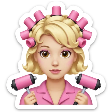 blonde hair with pink roller curlers in  sticker
