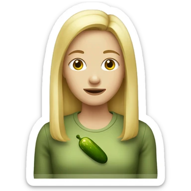 Girl with blond hair holding a pickle  sticker