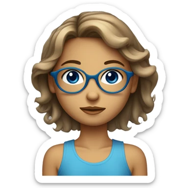 jeune fille avec un visage rond et des cheveux détachées qui sourit avec des lunettes et un petit nez et des yeux bleu  sticker