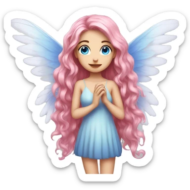 big wings, rose, Beautiful, fairy, pink, long hair, blue eyes  sticker