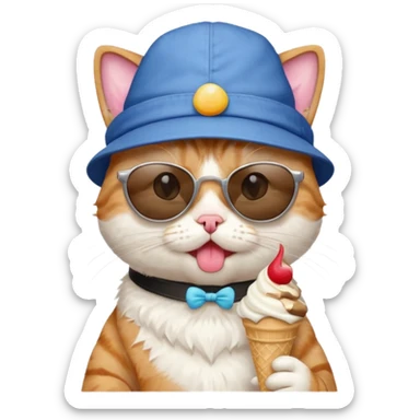 cat with sunglasses and backwards hat holding icecream sticker