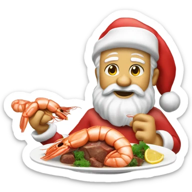 Santa Claus eating shrimp scampi and beef roast sticker