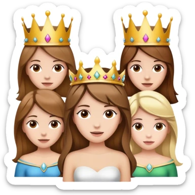 2 brown haired girls and 1 blonde wearing a crown sticker