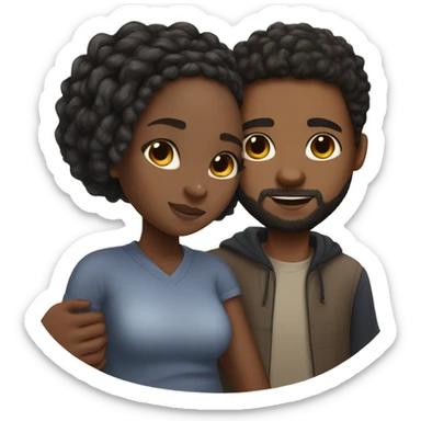 Realistic black girl with box braids and light skin boy with short curly hair and a short beard hugging sticker
