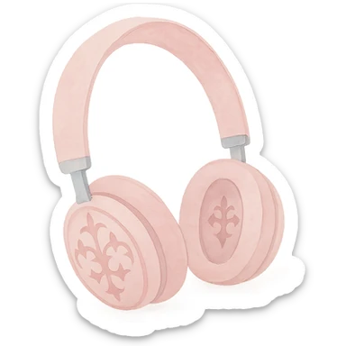 pink gothic headphones with soft pink washes and delicate gothic patterns, watercolor art style sticker