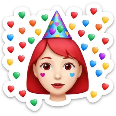 i want a  A festive heart face wearing a party hat and surrounded by confetti, it cant be a person it has to be a heart sticker