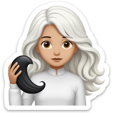 Black big wave girl holding a white hair sticker