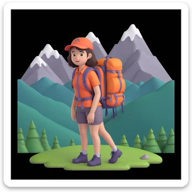 girl back packing mountains in background, close up pose sticker