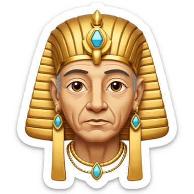 An aging pharaoh with deep wrinkles, elaborate gold jewelry, and a wise commanding gaze.
 sticker