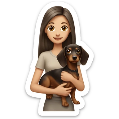 Brunette long hair light tan girl with beige and black dachshund puppy sticker