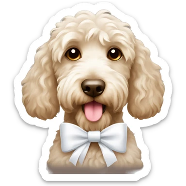 Labradoodle wearing a white bow on neck sticker