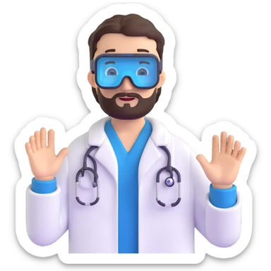man doctor with dark brown hair and beard in metaverse virtual reality sticker