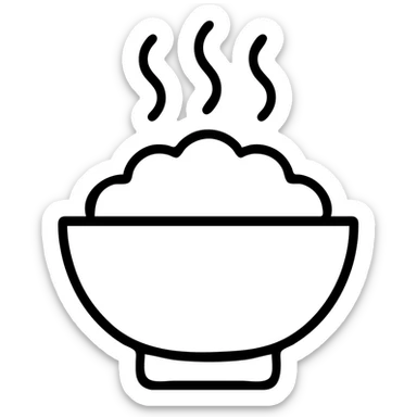 A clean outlined icon of a bowl with orange rice and steam rising sticker