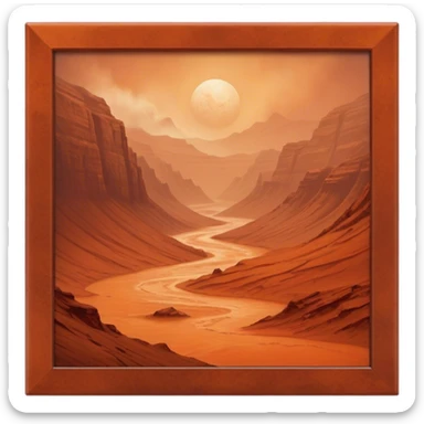 Cinematic Realistic Mars, portrayed with rugged, rust-colored landscapes, deep canyons, and swirling dust storms rendered with lifelike texture and an orange-hued glow that evokes the enigmatic allure of the Red Planet. sticker