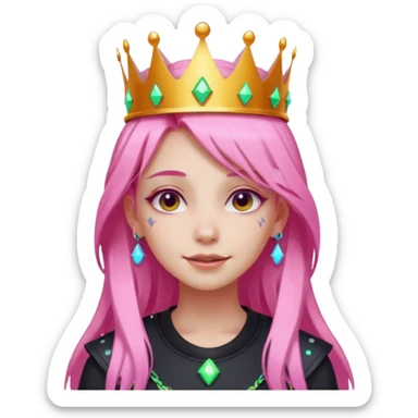 girl neon cyberpunk light pink happy long hair crown sticker