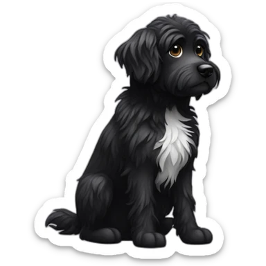 Sitting Hairy Black wet dog with white stripes sticker