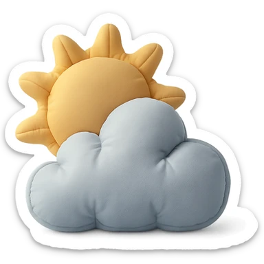 partly cloudy weather with soft sun and fluffy cushion cloud together, cushion style sticker