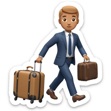 A 3D cartoon man in formal clothes pulling a suitcase behind him, slight motion blur, Memoji-style. sticker