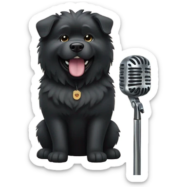 Black chow dog with a guitar and microphone  sticker