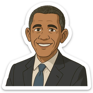 friendly expression portrait of Barack Obama in Ghibli animation style sticker