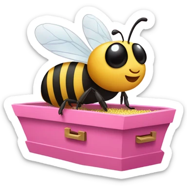 Bee in a pink coffin going to heaven  sticker