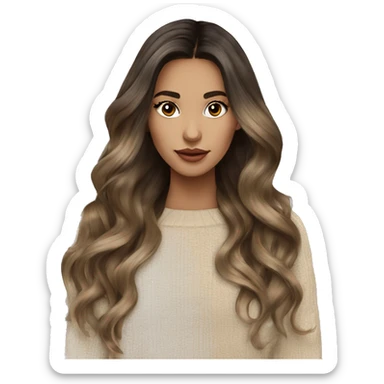 Brünette balayage long hair women beige sweater sticker
