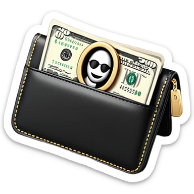Rich emoji style black leather wallet with dollar bills, luxury money vibe, premium 3D emoji, ultra clean, high detail, no background
 sticker