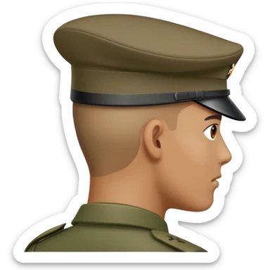 back view of soldier's head wearing a military cap sticker