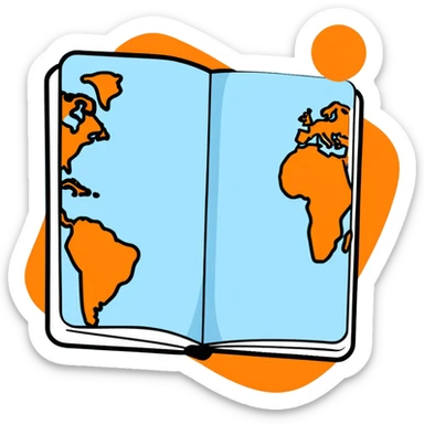 light blue passport with image planet, cartoonish sticker