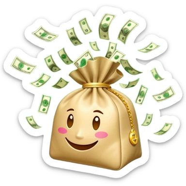 

3D emoji style, big bag of money, flying dollar bills, rich casino vibe, smooth lighting, high detail, clean edges, transparent background



 sticker